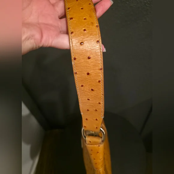 Dooney & Bourke Ostrich-Embossed Leather Hobo Bag,  butterscotch color. - Picture 10 of 16